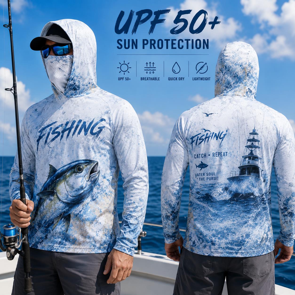 Fishing Hoodie Shirt Men Long  - Fishing Mask Sun Protection ulasan dan harga