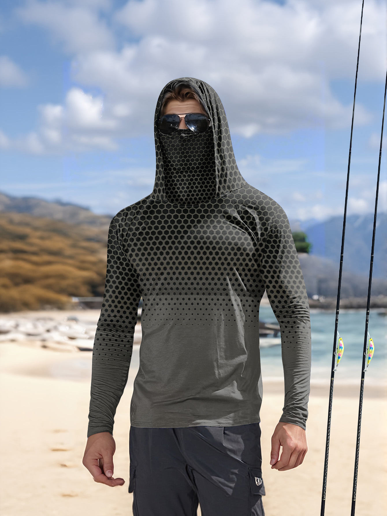 Men Hood Fishing Shirt long sl - Fishing Shirt Uv Protection ulasan dan harga